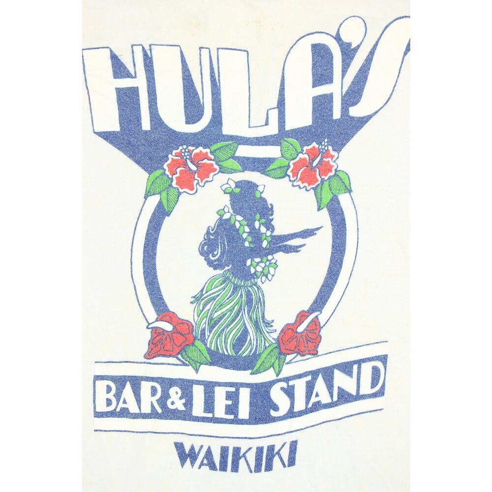 80s Vintage Hula's Bar & Lei Stand Waikiki Hawaii Souvenir LGBTQ Gay Bar T Shirt - Picture 3 of 4